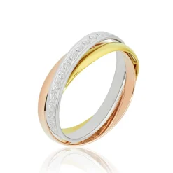 Marc Orian Bagues|Alliances > Alliance Entrelacee Diamantee Demi Jonc Classique Or Tricolore