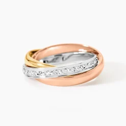 Marc Orian Bagues|Alliances > Alliance Entrelacee Diamantee Demi Jonc Classique Or Tricolore
