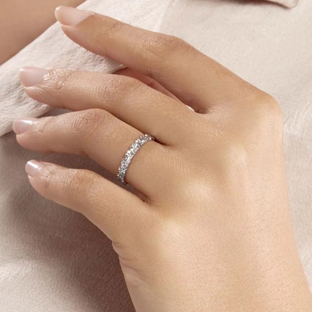 Marc Orian Bagues|Alliances > Alliance Fleur Diamantee Ruban Plat Or Blanc