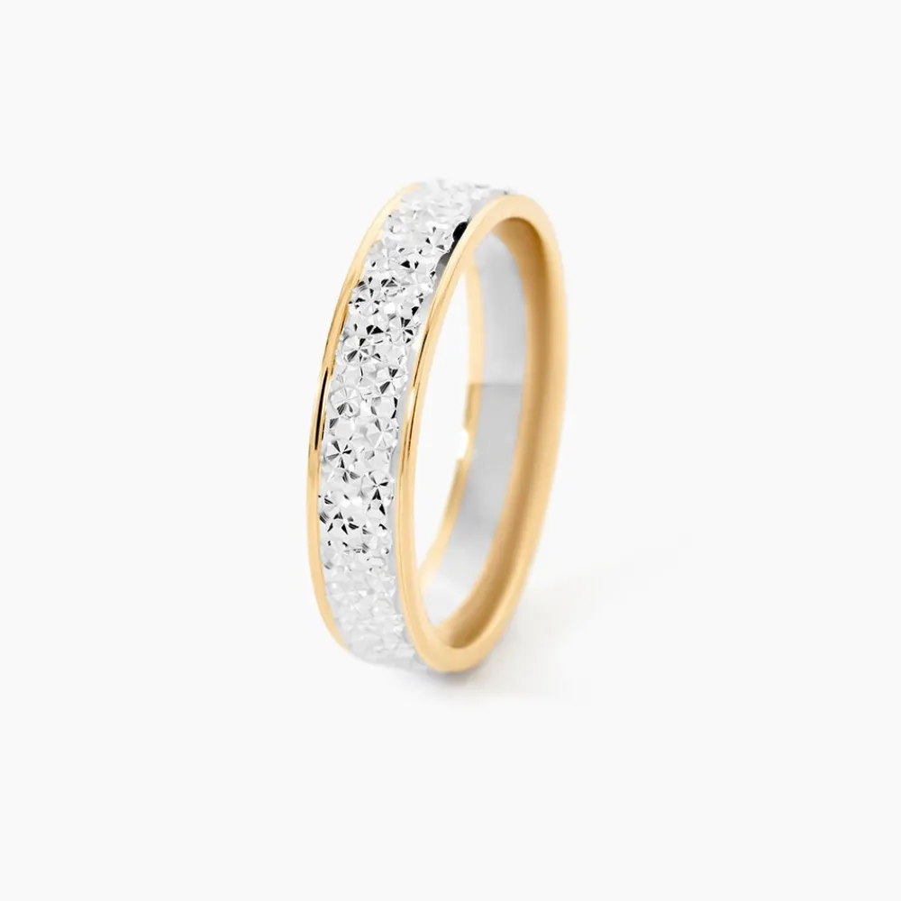 Marc Orian Bagues|Alliances > Alliance Grain De Folie Diamantee Ruban Plat Or Bicolore