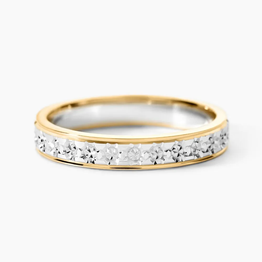 Marc Orian Bagues|Alliances > Alliance Grain De Folie Diamantee Ruban Plat Or Bicolore