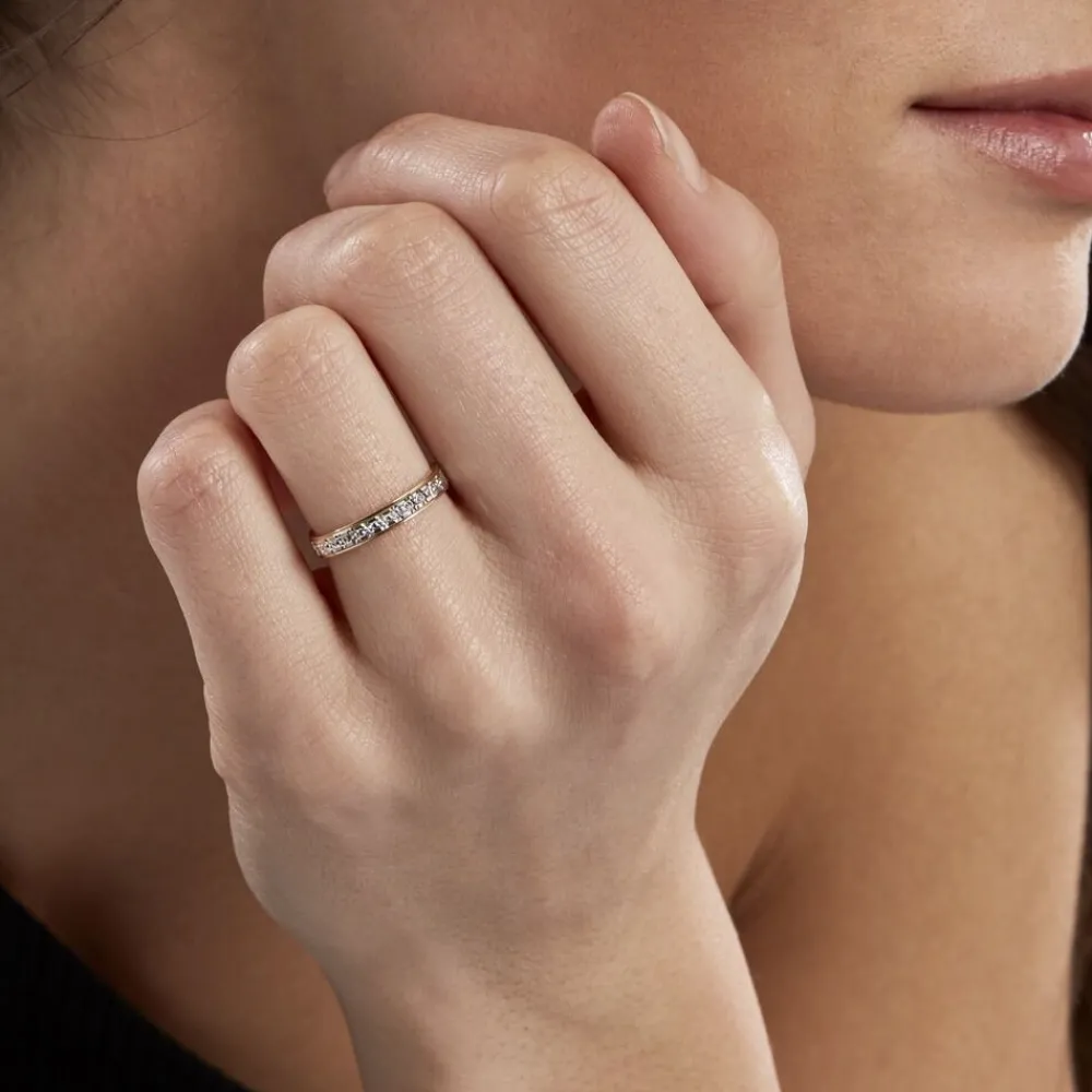 Marc Orian Bagues|Alliances > Alliance Grain De Folie Diamantee Ruban Plat Or Bicolore