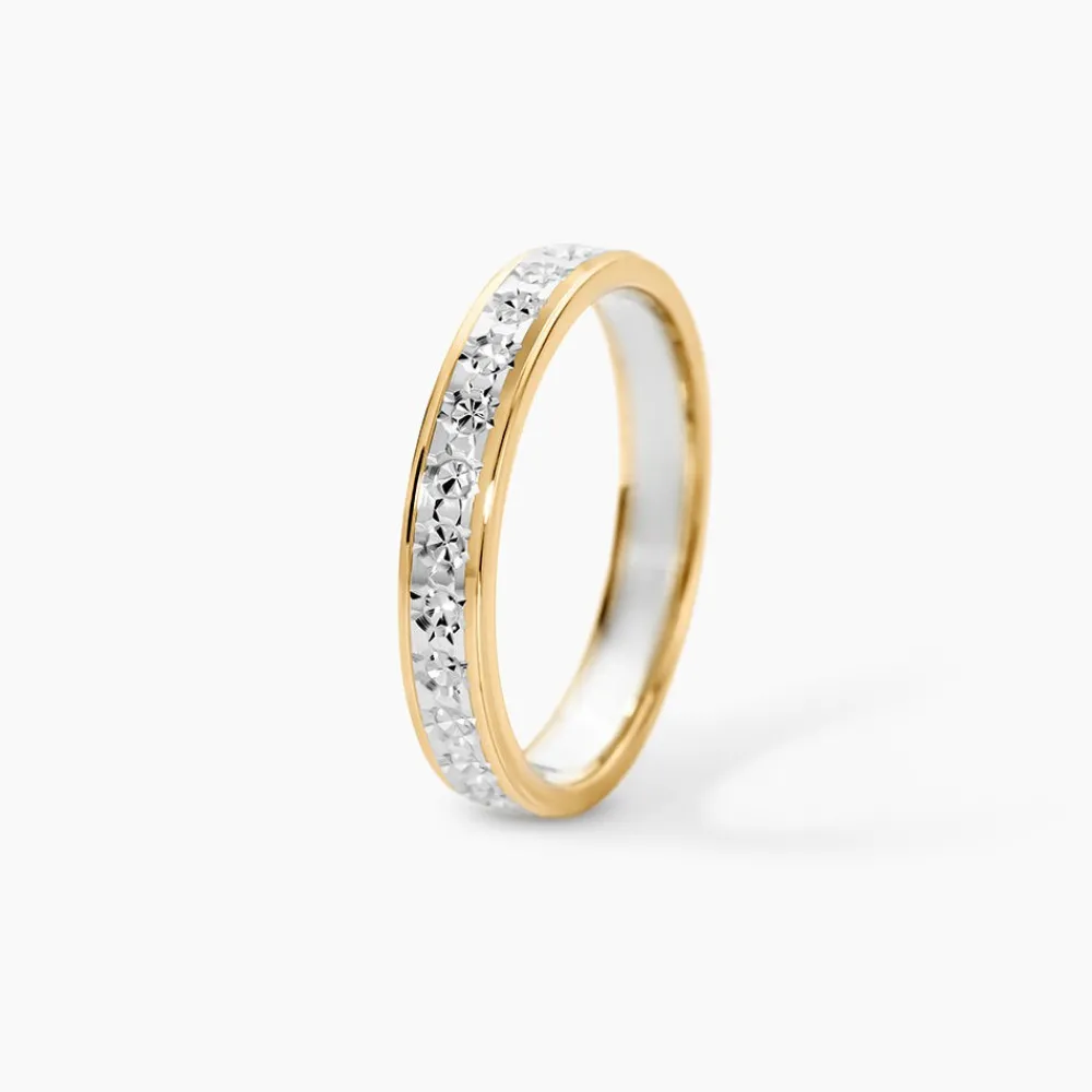 Marc Orian Bagues|Alliances > Alliance Grain De Folie Diamantee Ruban Plat Or Bicolore