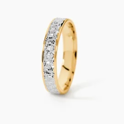 Marc Orian Bagues|Alliances > Alliance Grain De Folie Diamantee Ruban Plat Or Bicolore