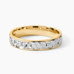 Marc Orian Bagues|Alliances > Alliance Grain De Folie Diamantee Ruban Plat Or Bicolore