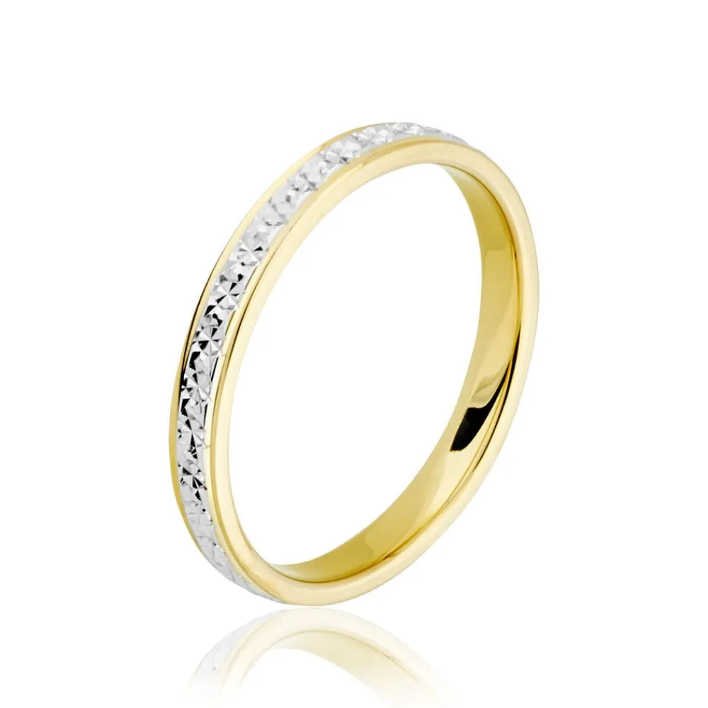 Marc Orian Bagues|Alliances > Alliance Grain De Folie Diamantee Ruban Plat Or Bicolore