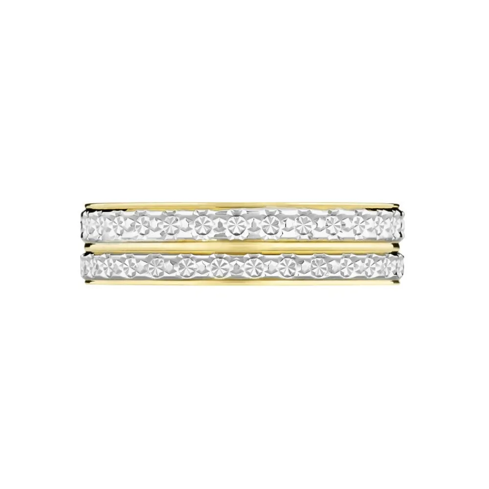 Marc Orian Bagues|Alliances > Alliance Grain De Folie Diamantee Ruban Plat Or Bicolore