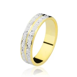 Marc Orian Bagues|Alliances > Alliance Grain De Folie Diamantee Ruban Plat Or Bicolore