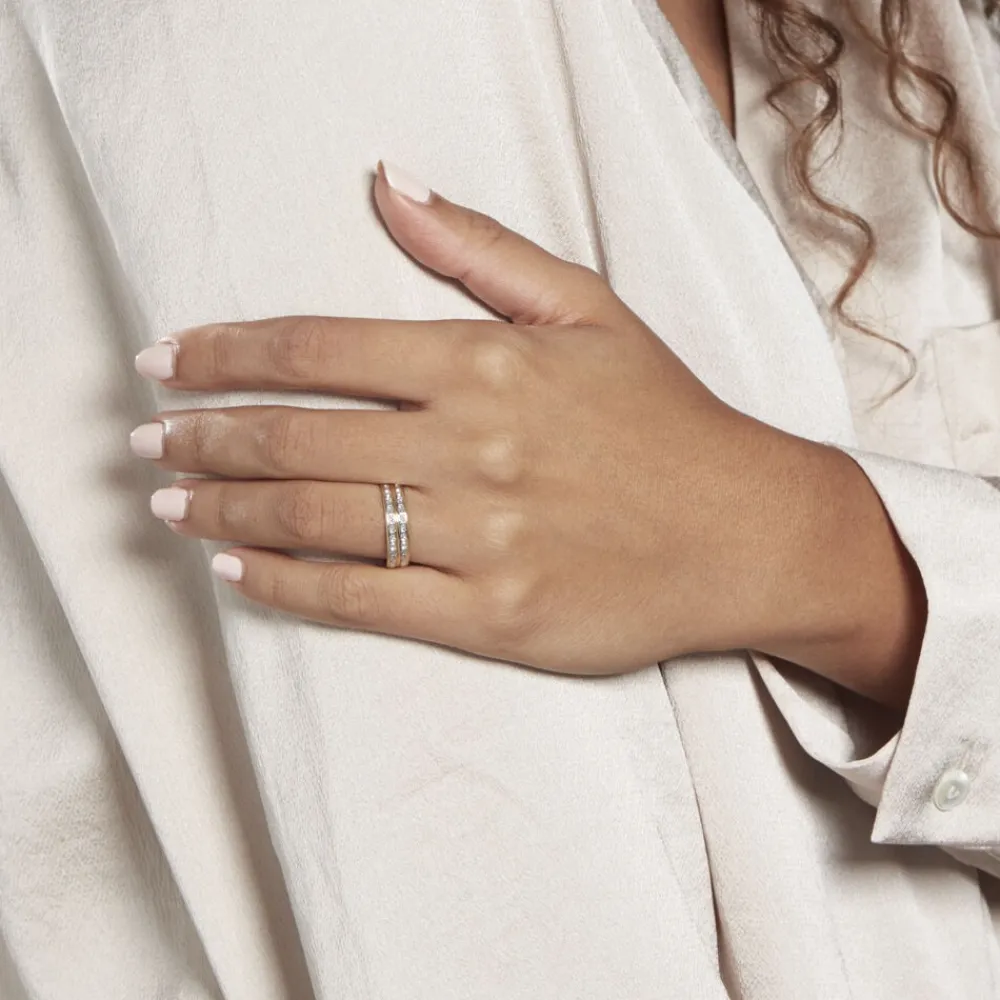 Marc Orian Bagues|Alliances > Alliance Grain De Folie Diamantee Ruban Plat Or Bicolore