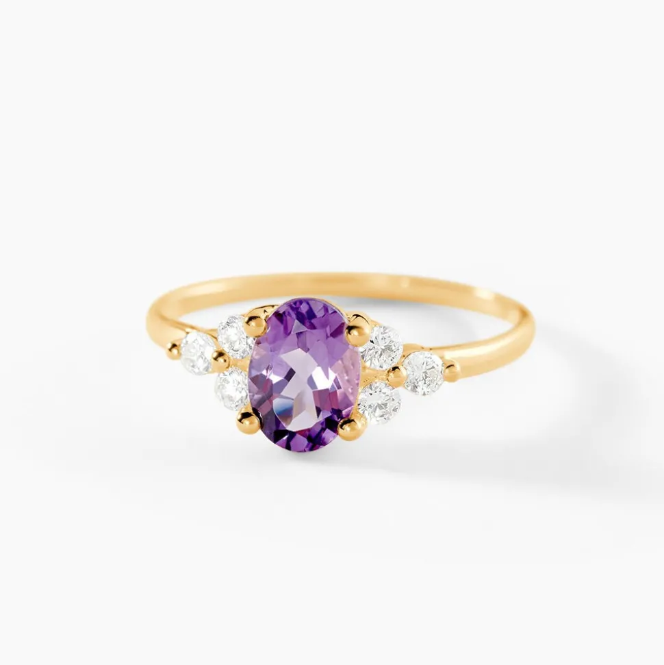 Bague Anaid Or Jaune Amethyste Et Oxyde De Zirconium