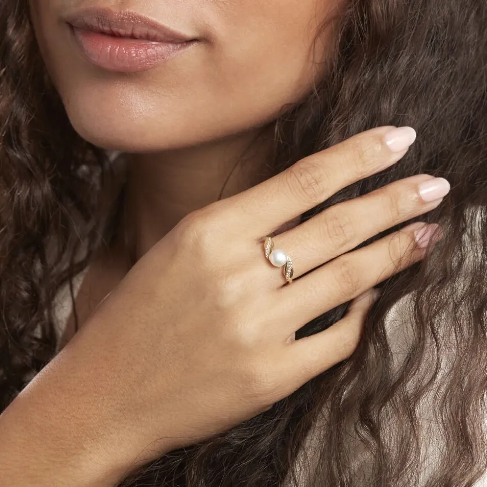 Bague Antoinette Or Jaune Perle De Culture Et Oxyde De Zirconium