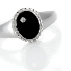 Bague Argent Blanc Lugus Email Et Oxyde De Zirconium