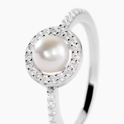 Bague Argent Blanc Suada Perle De Culture Oxyde De Zirconium