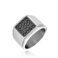 Bague Chevalière Acier Vieillit Teodor Oxydes De Zirconium