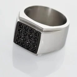 Bague Chevalière Acier Vieillit Teodor Oxydes De Zirconium