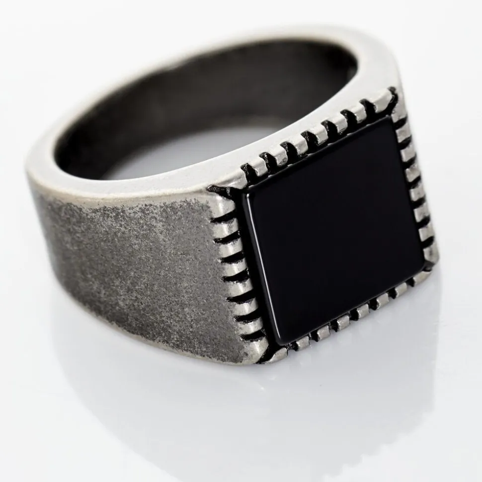 Bague Chevalière Acier Vieillit Haris Agate