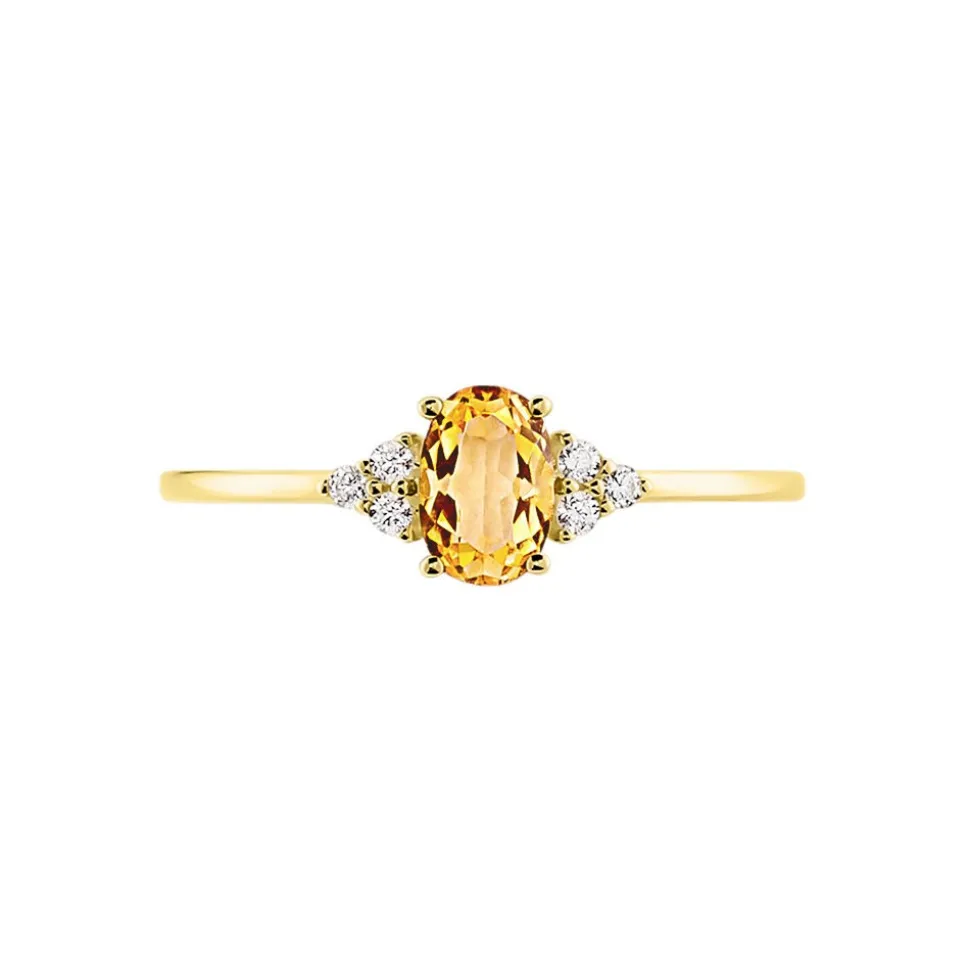 Bague Diapre Or Jaune Citrine Oxyde De Zirconium