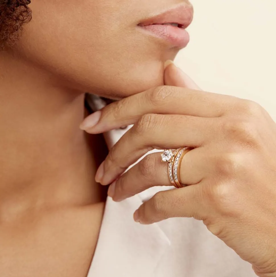 Bague Double Jeu Plaqué Or Jaune Oxyde De Zirconium