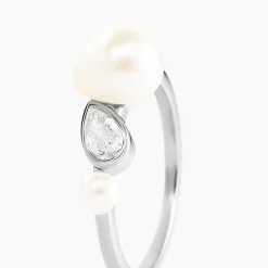 Bague Dua Argent Blanc Perle De Culture Oxyde De Zirconium
