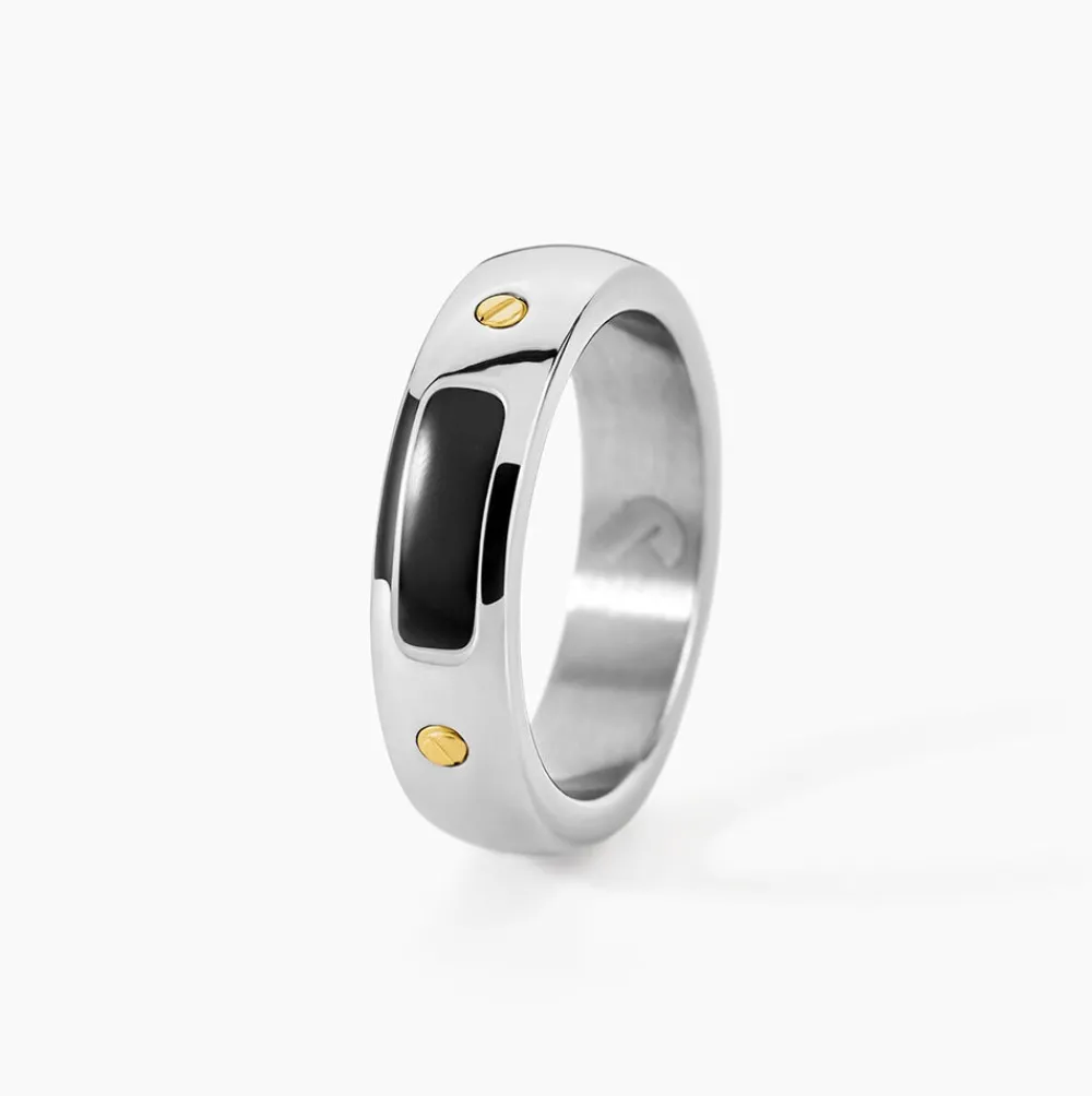 JOURDAN Bagues De Promesse|Idées Cadeaux Homme > Bague Louka Acier Argenté Onyx