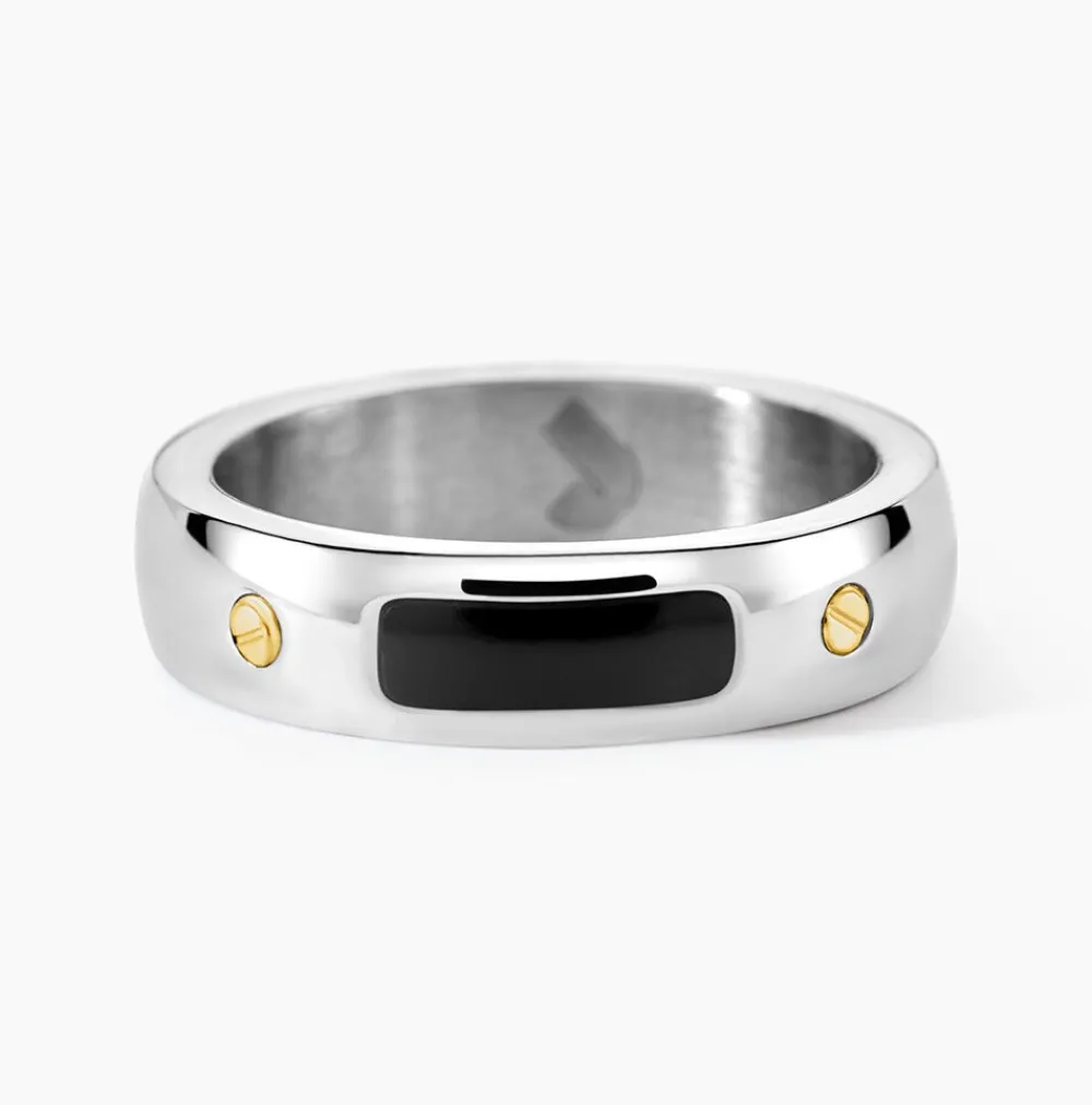 JOURDAN Bagues De Promesse|Idées Cadeaux Homme > Bague Louka Acier Argenté Onyx