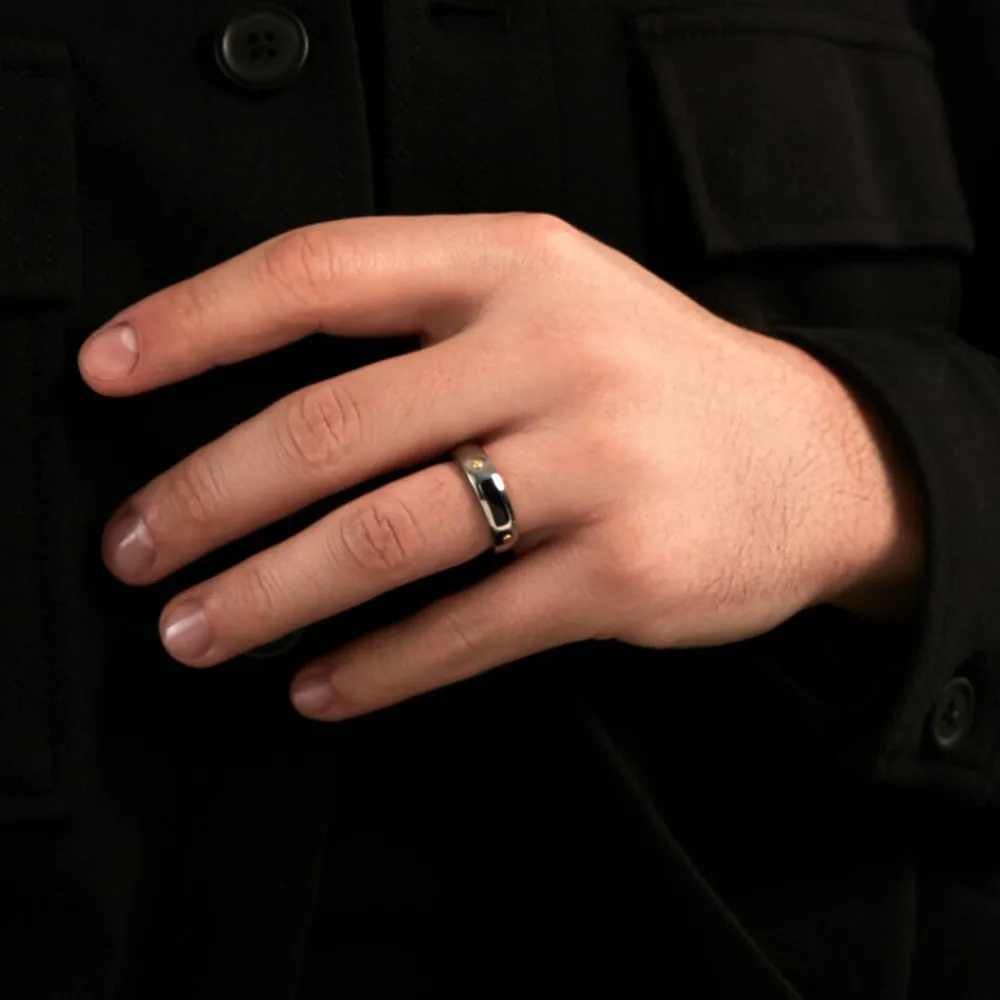 JOURDAN Bagues De Promesse|Idées Cadeaux Homme > Bague Louka Acier Argenté Onyx