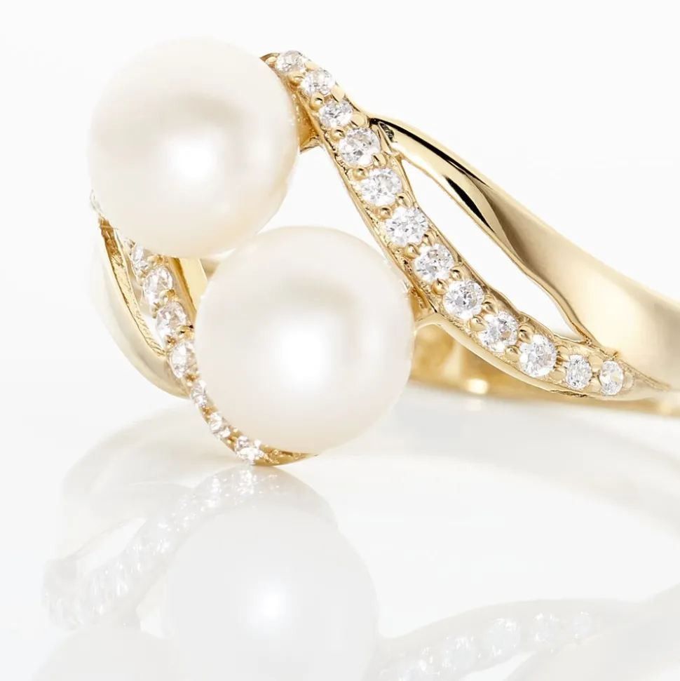 Bague Loeva Or Jaune Perle De Culture Et Oxyde De Zirconium