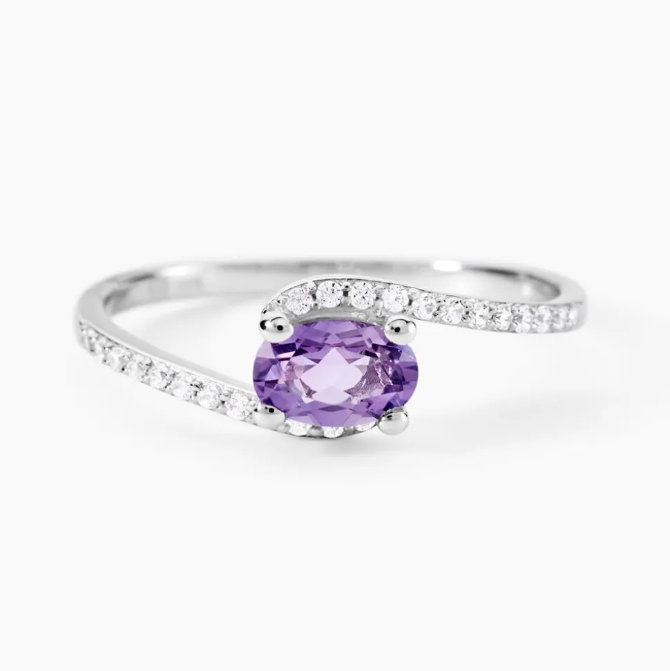 Bague Loriane Or Blanc Amethyste Et Oxyde De Zirconium