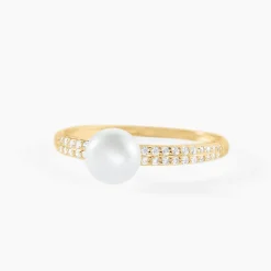 Bague Maria-francoise Or Jaune Perle De Culture Et Oxyde De Zirconium