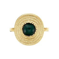 Bague Plaqué Or Ilia Ronde Perle Pierre Verte