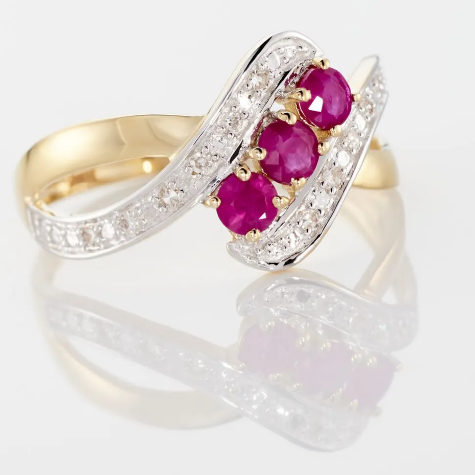 Bague Simma Or Jaune Diamant Et Rubis