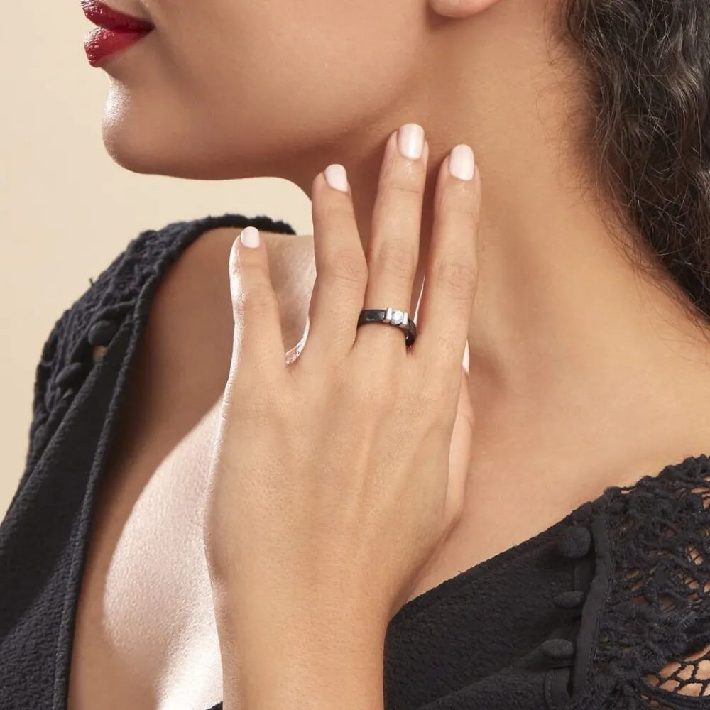Marc Orian Bagues De Promesse|Bagues Fantaisie > Bague Solitaire Ceramik Design Argent Oxyde De Zirconium Et Céramique