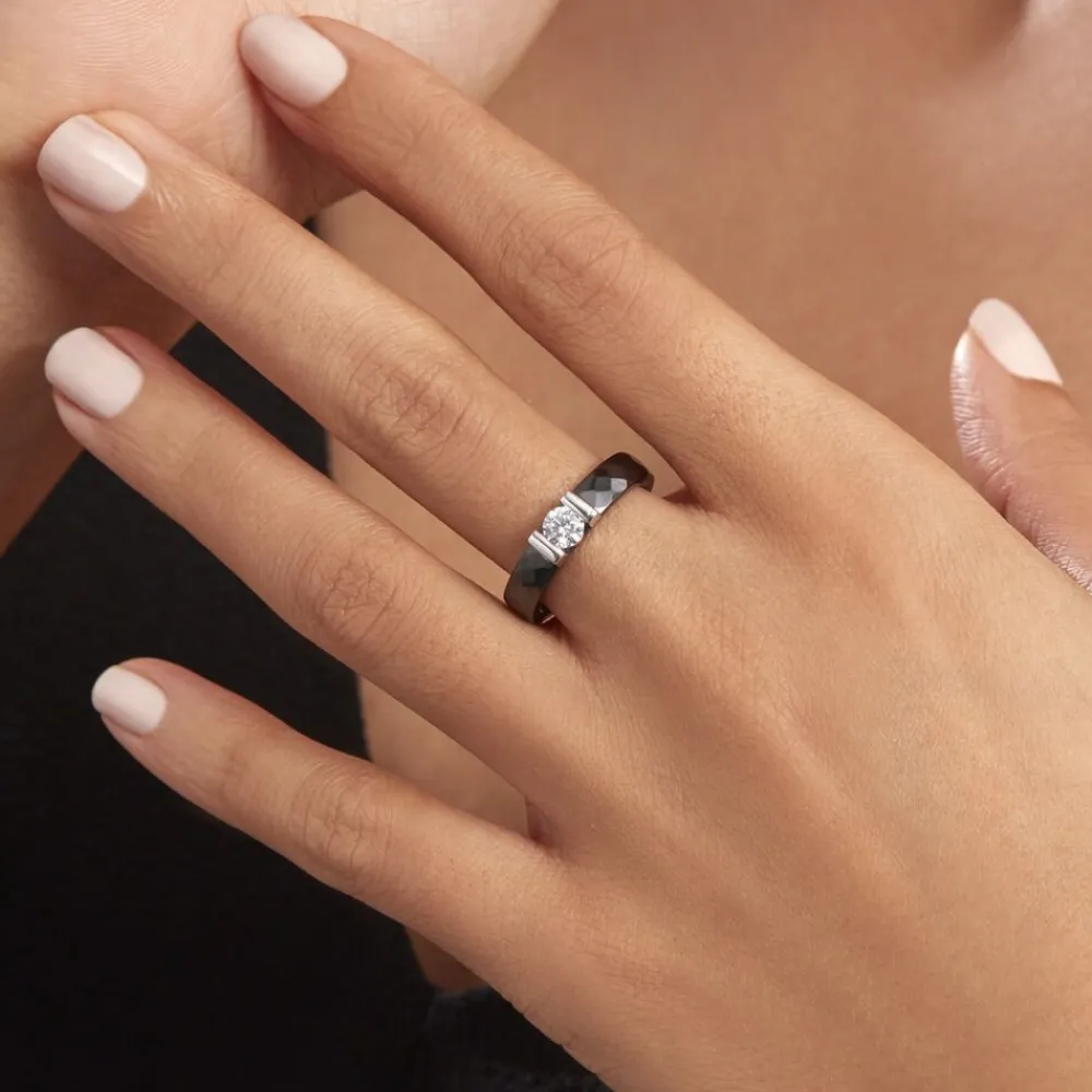 Marc Orian Bagues De Promesse|Bagues Fantaisie > Bague Solitaire Ceramik Design Argent Oxyde De Zirconium Et Céramique