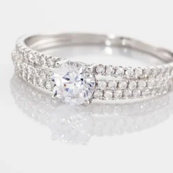 Bague Solitaire Ceridwen 3 Rangs Or Blanc Oxyde De Zirconium