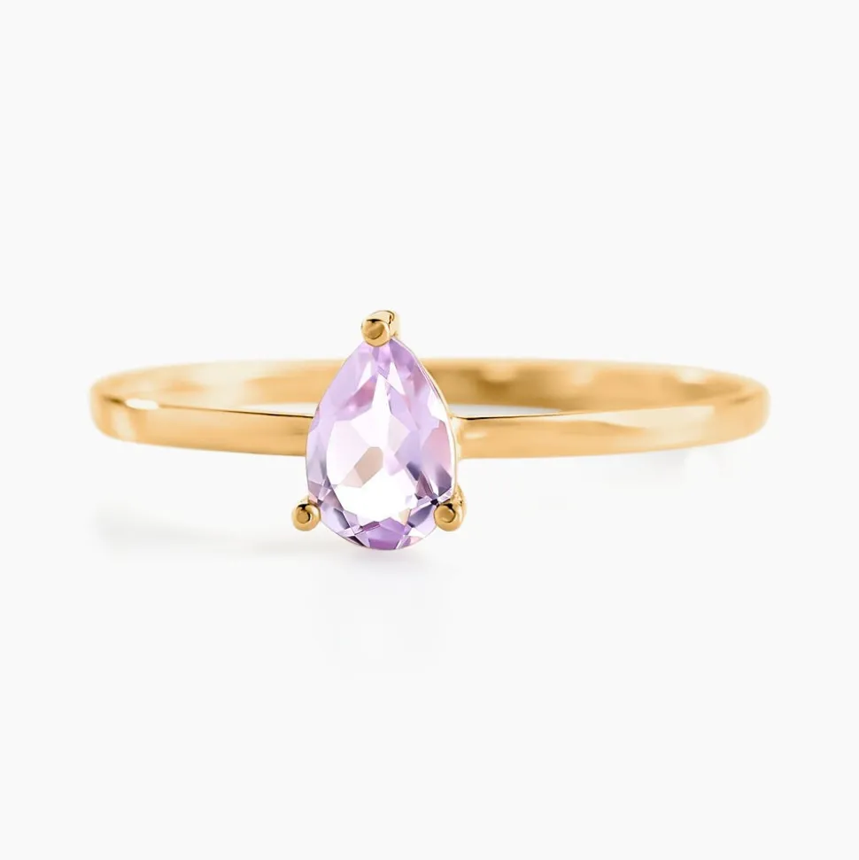 Bague Solitaire Goutte Or Jaune Améthyste
