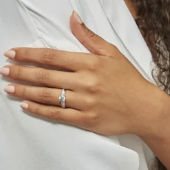 Bague Solitaire Messine Or Blanc Oxyde De Zirconium