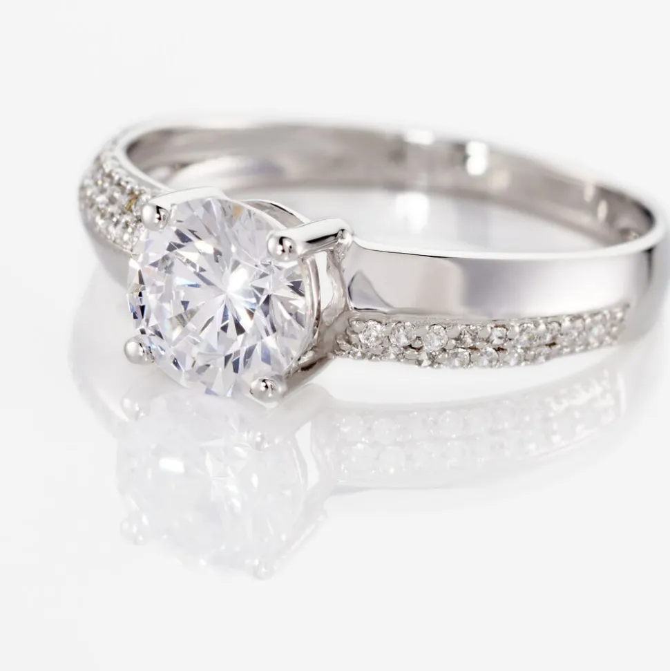 Bague Solitaire Messine Or Blanc Oxyde De Zirconium