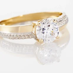 Bague Solitaire Messine Or Jaune Oxyde De Zirconium