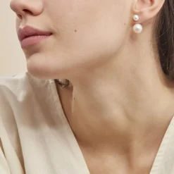 Bijoux D'oreilles Metisse Or Jaune Perle De Culture