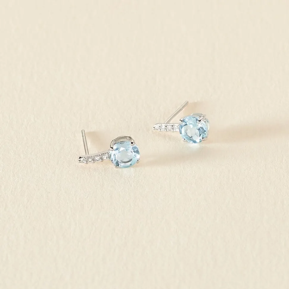 Bijoux D'oreilles Monroe Or Blanc Topaze Oxyde De Zirconium