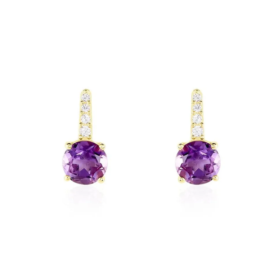 Bijoux D'oreilles Monroe Or Jaune Améthyste Oxyde De Zirconium