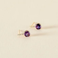 Bijoux D'oreilles Monroe Or Jaune Améthyste Oxyde De Zirconium