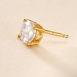 Boucle D'oreille Puce Unitaire Adam Plaqué Or Jaune Oxyde De Zirconium