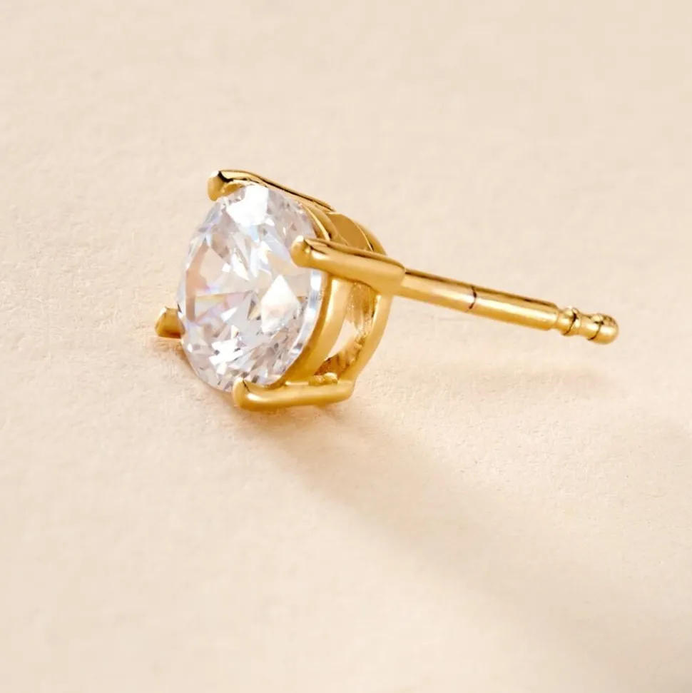 Boucle D'oreille Puce Unitaire Adam Plaqué Or Jaune Oxyde De Zirconium