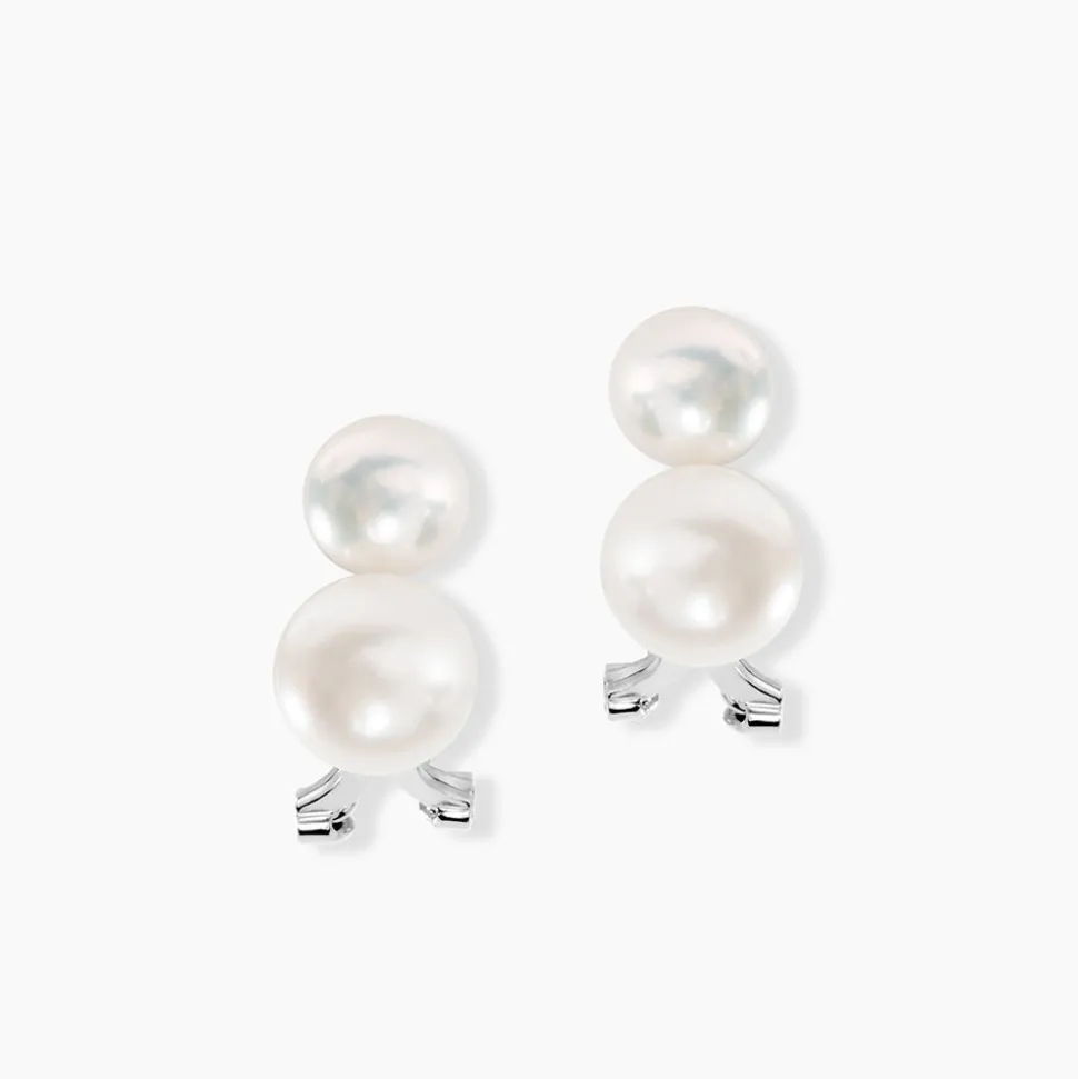 Boucles D'oreilles Clips Argent Blanc Viano Perles Oxydes