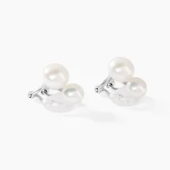 Boucles D'oreilles Clips Argent Blanc Viano Perles Oxydes