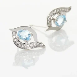 Marc Orian Cadeaux Mariage|Anniversaire De Mariage > Boucles D'oreilles Lydia Or Blanc Topaze Oxyde or blanc topaze bleue