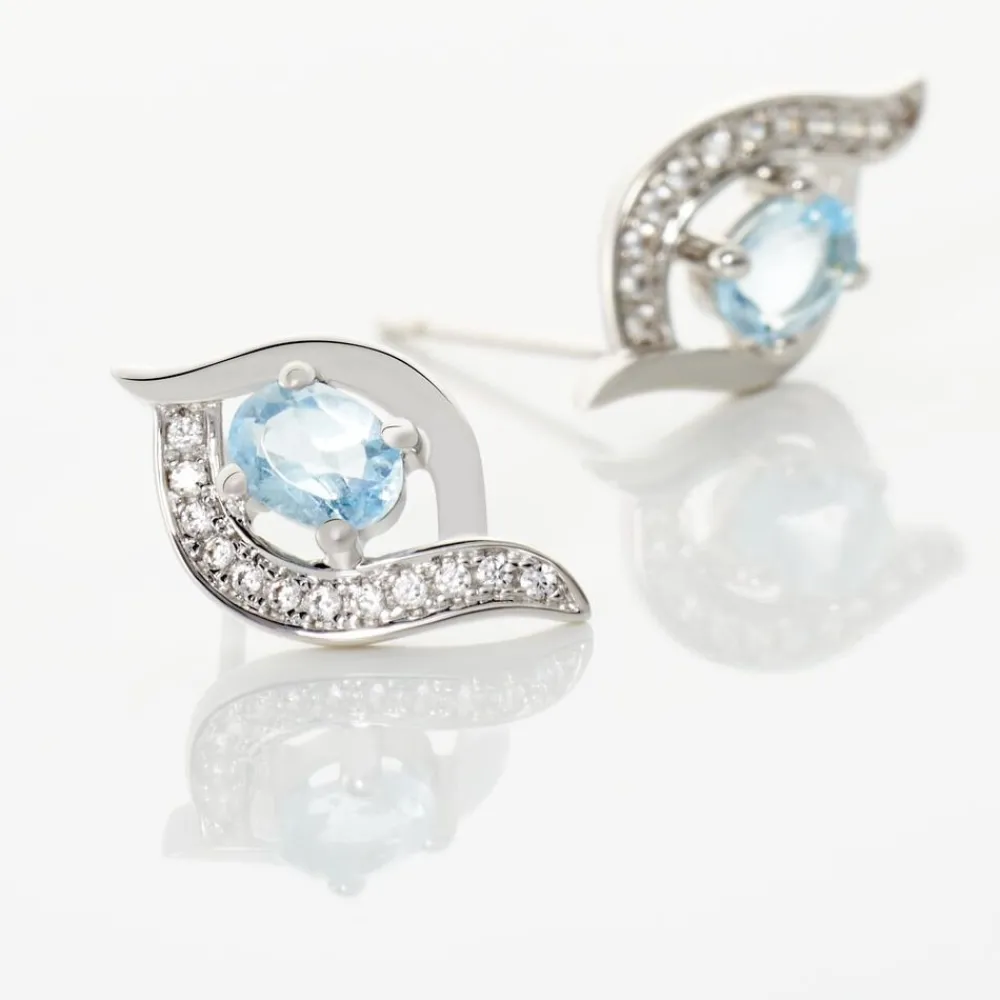 Marc Orian Cadeaux Mariage|Anniversaire De Mariage > Boucles D'oreilles Lydia Or Blanc Topaze Oxyde or blanc topaze bleue