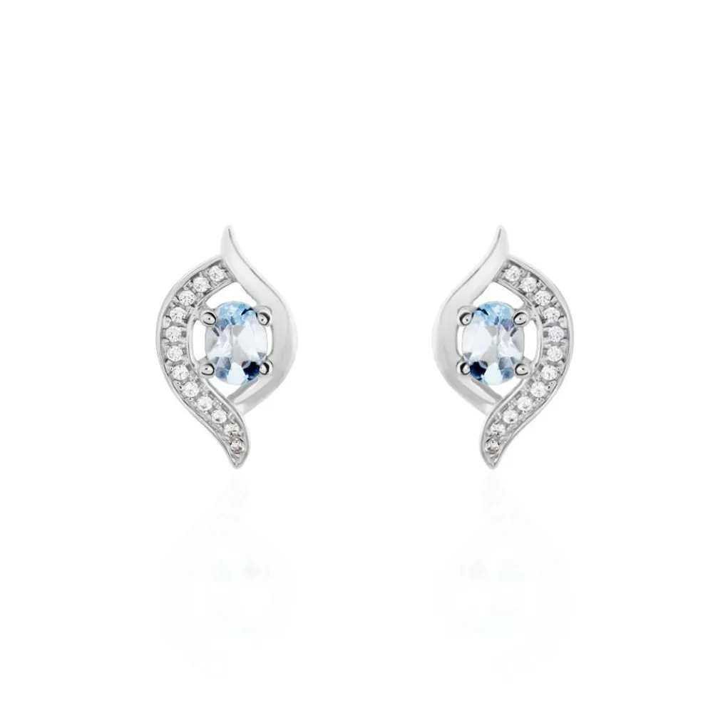 Marc Orian Cadeaux Mariage|Anniversaire De Mariage > Boucles D'oreilles Lydia Or Blanc Topaze Oxyde or blanc topaze bleue