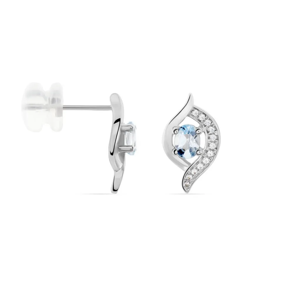 Marc Orian Cadeaux Mariage|Anniversaire De Mariage > Boucles D'oreilles Lydia Or Blanc Topaze Oxyde or blanc topaze bleue
